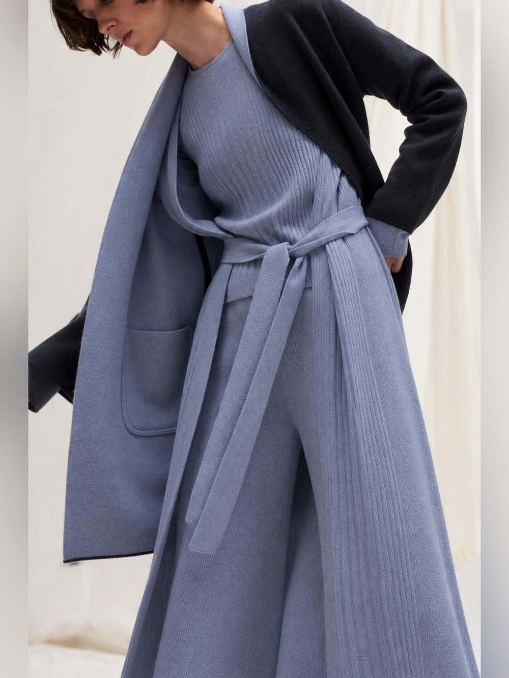J Jill reversible blue grey long open front cardigan coat pockets cotton XL tall